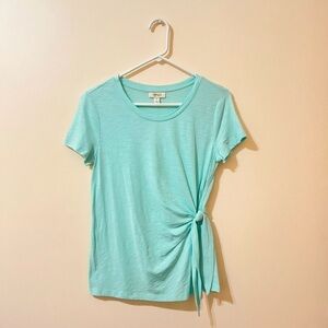 Style & Co Blue Cotton Blend Crewneck Side Knot Short Sleeve Tee